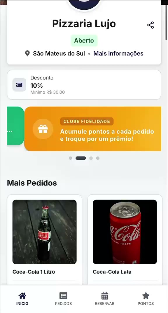 Cardápio digital de demonstração aberto no celular, com foto em cada produto